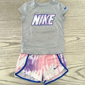 Nike Dri-FIT Gray Tee and Tie-Dye Shorts Set size 3/4T